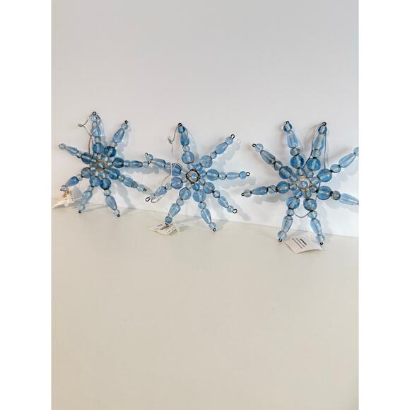 Pottery Barn Big Blue Beaded Snowflake Ornaments Set of 3 approx 5.5" NWT - Picture 2 of 5